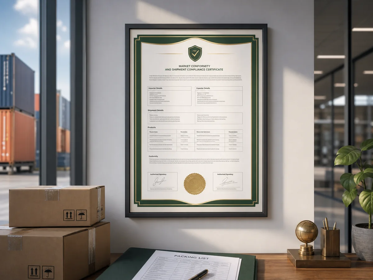 Demonstration export compliance document displayed in a logistics office