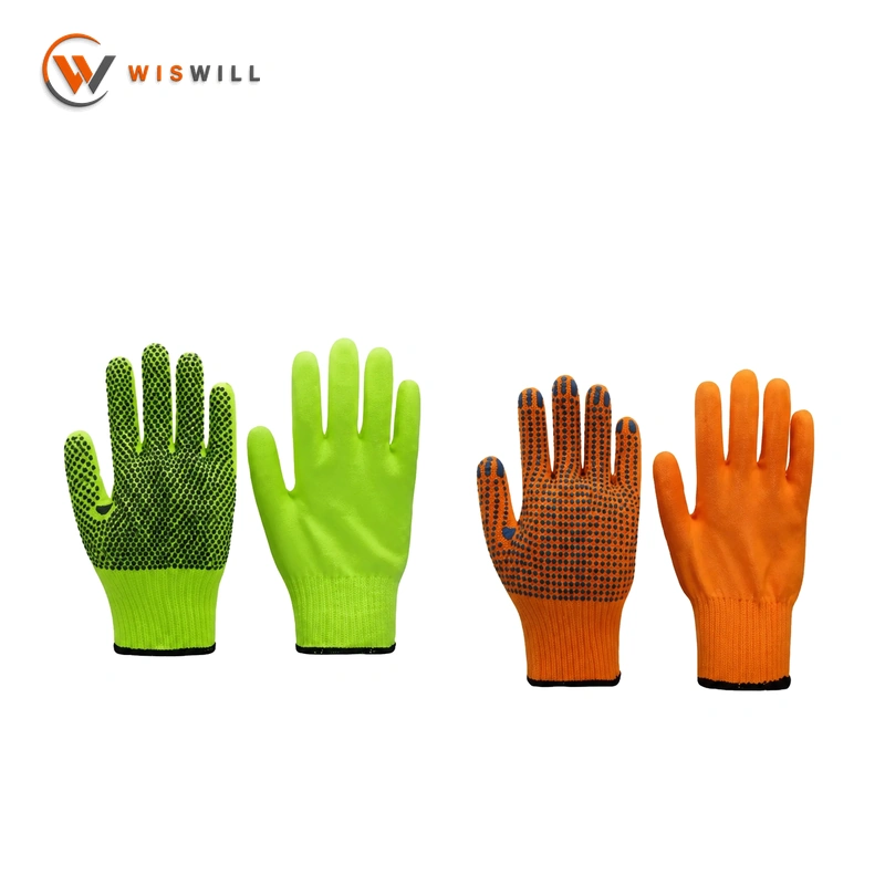 10 Gauge Orange Cotton Yarn Gloves with Black Single-Sided PVC Dots