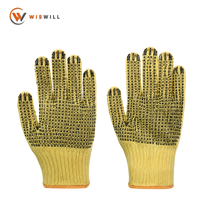 10 Gauge Yellow Cotton Yarn Gloves with Black Single-Sided PVC Dots