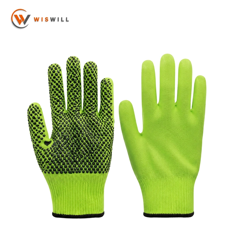 10 Gauge Green Cotton Yarn Gloves with Black Single-Sided PVC Dots