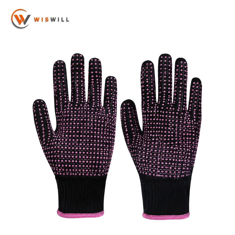 10 Gauge Black Cotton Yarn Gloves with Pink Single-Sided PVC Dots