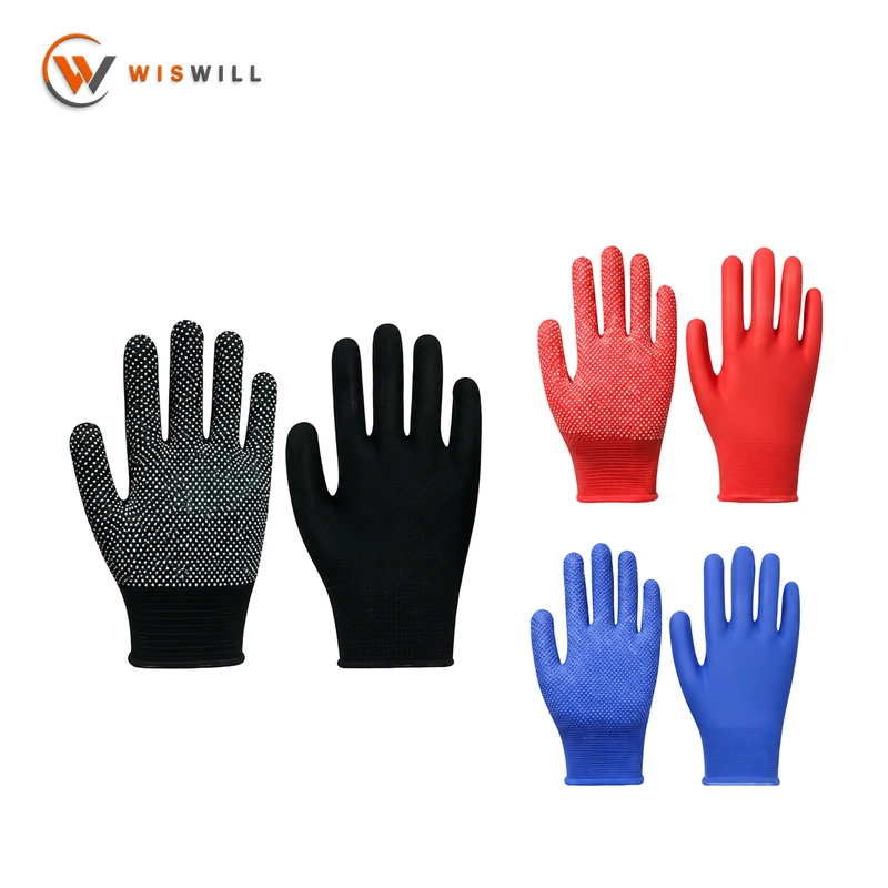 13 Gauge Pink Nylon Gloves with White Single-Sided PVC Dots