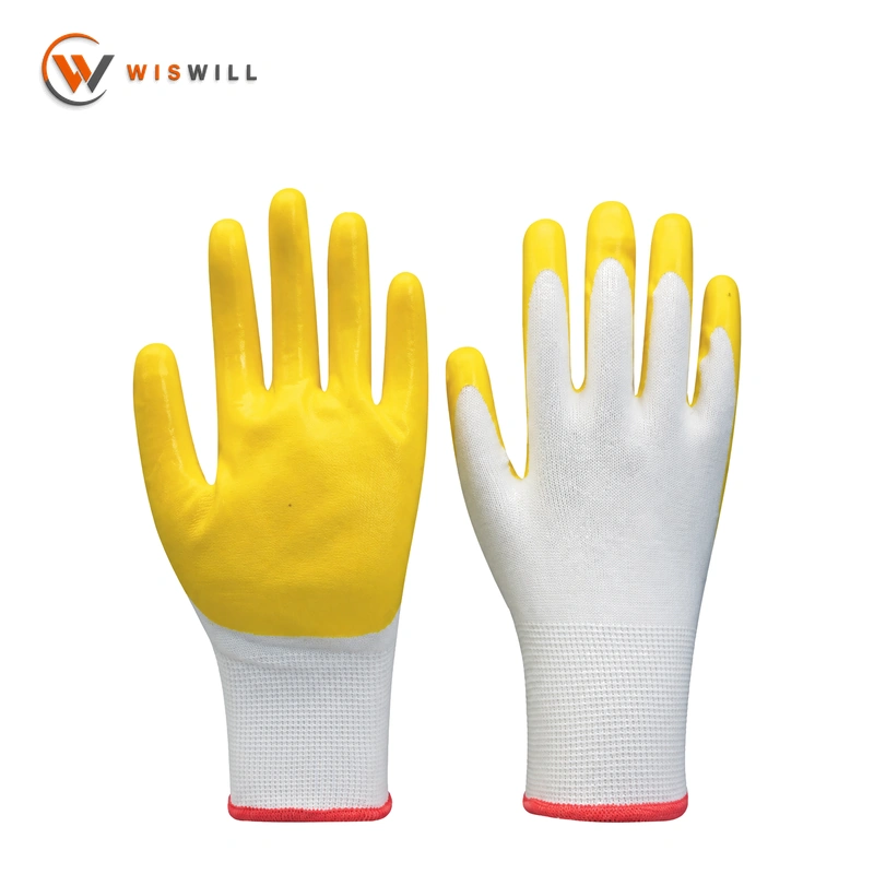 13gauge white poly yellow nitrile coated gloves