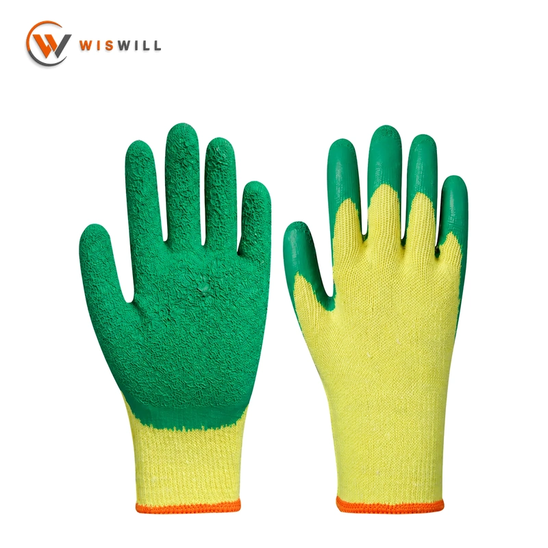 13 gauge green yarn cotton knit gloves