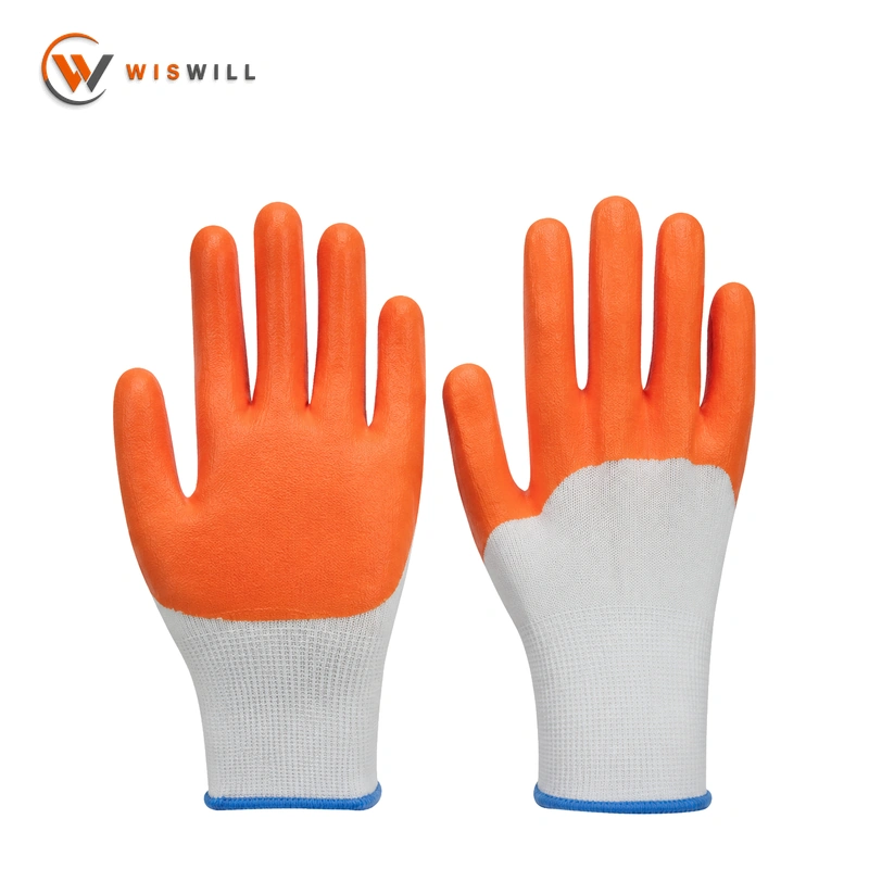 13gauge white poly orange PVC coated gloves