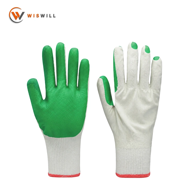 10gauge white cotton green latex coated gloves