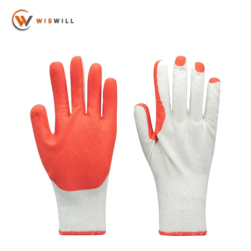 10gauge white cotton red latex coated gloves