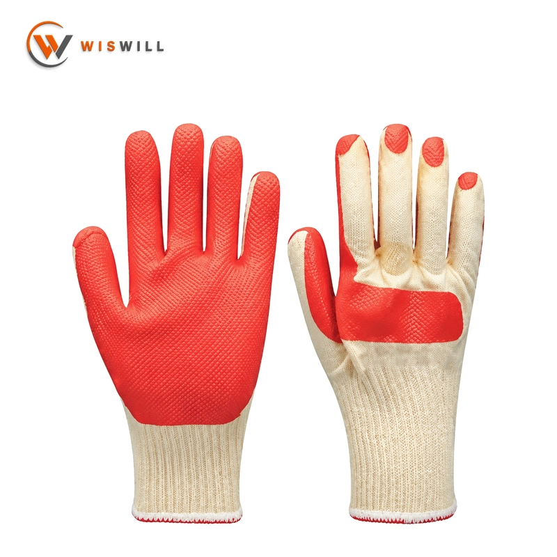 10gauge white cotton red latex coated gloves