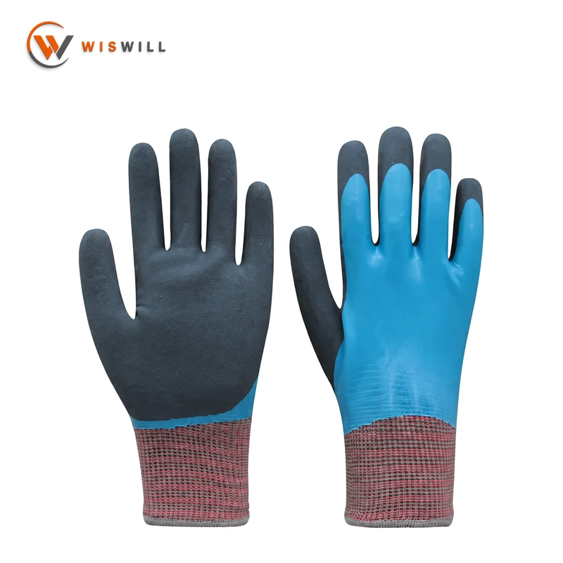 13-gauge blue waterproof coated gloves