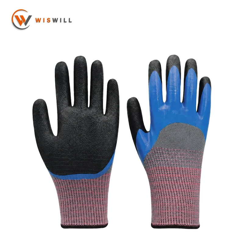 13 gauge blue waterproof black coating gloves