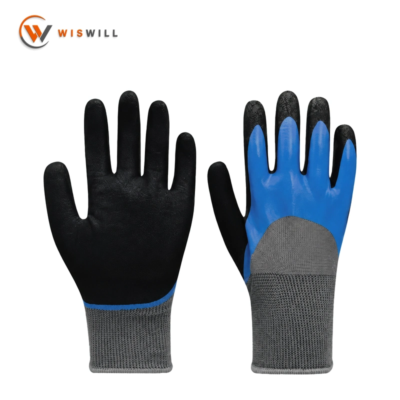 13 gauge blue waterproof black coating gloves
