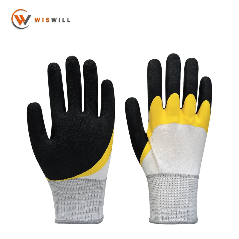 13 gauge white yarn with black coating gloves