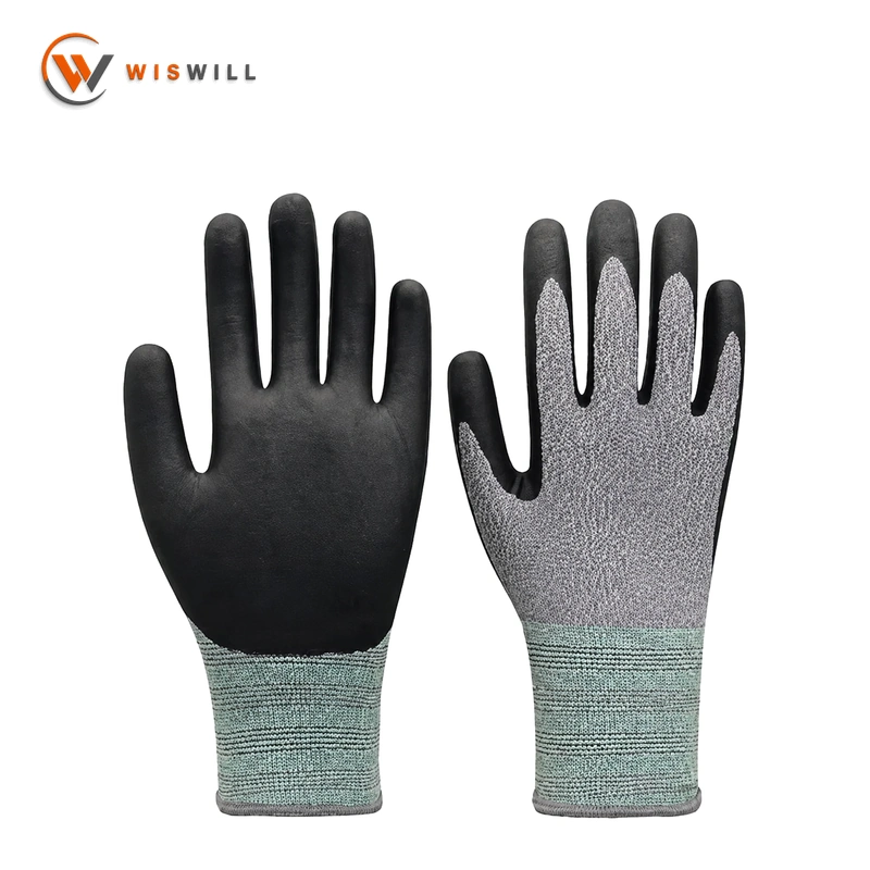 13 gauge grey yarn black coating anti-wear gloves