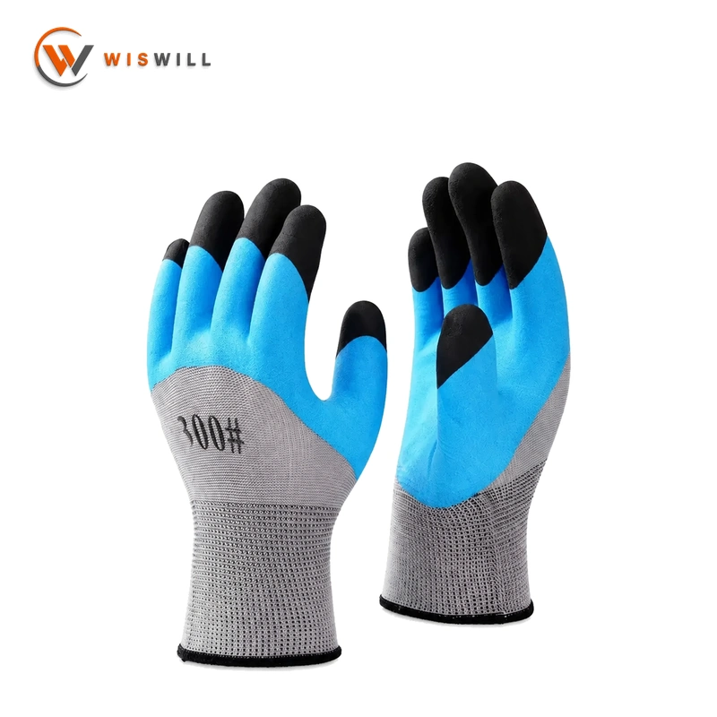 13gauge grey and blue foamed reinforced finger coated glves