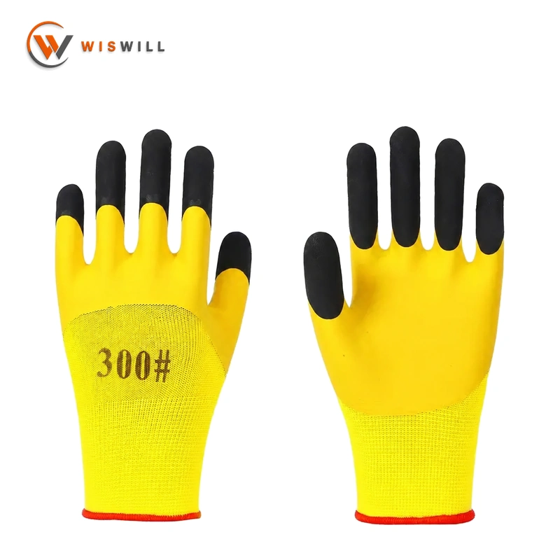 13gauge yellow foamed reinforced finger coated glves