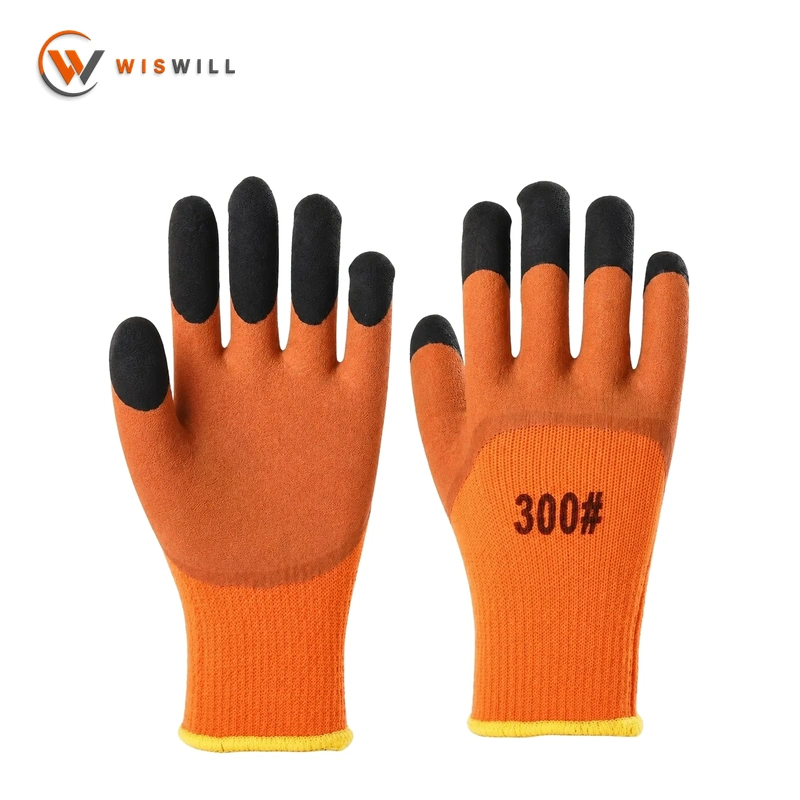 orange foamed reinforced finger coated glves