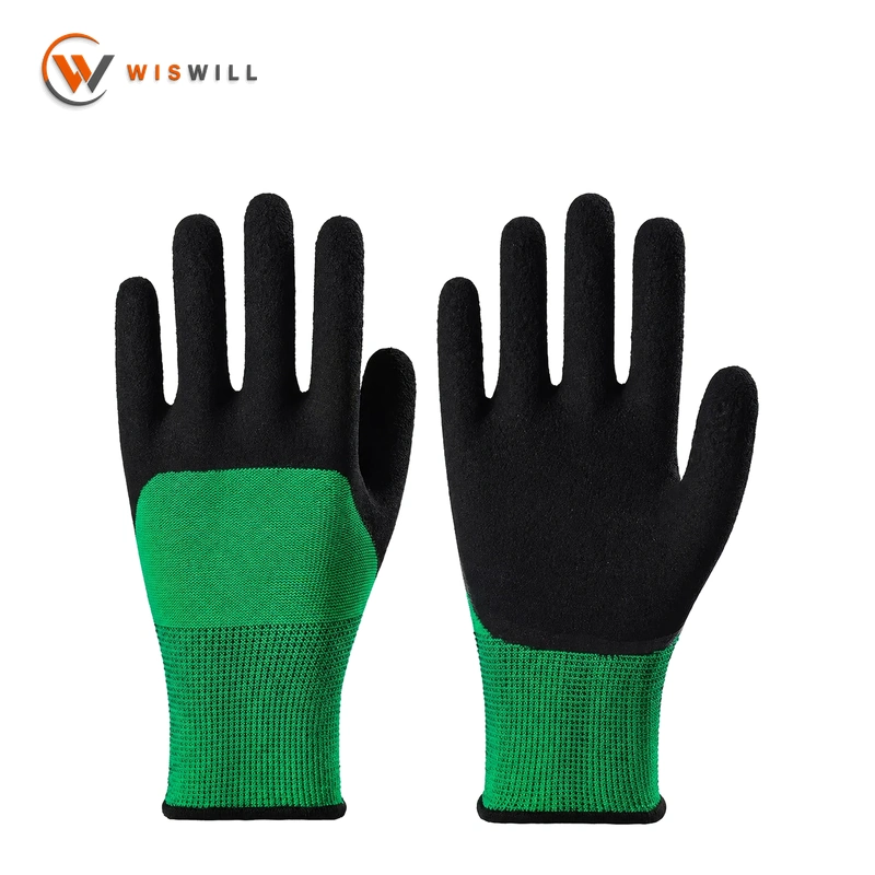 13gauge Green and black foamed coated glves