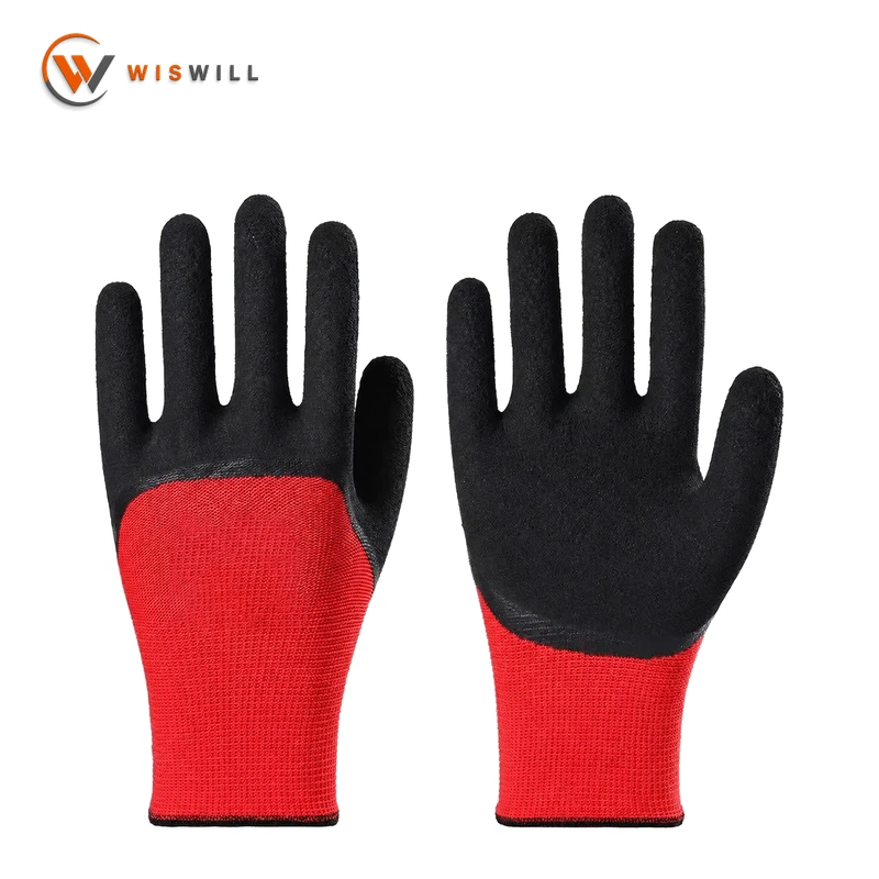 13gauge red and black foamed coated gloves