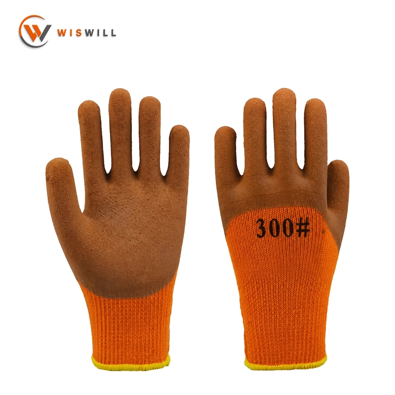 orange foamed coated glves