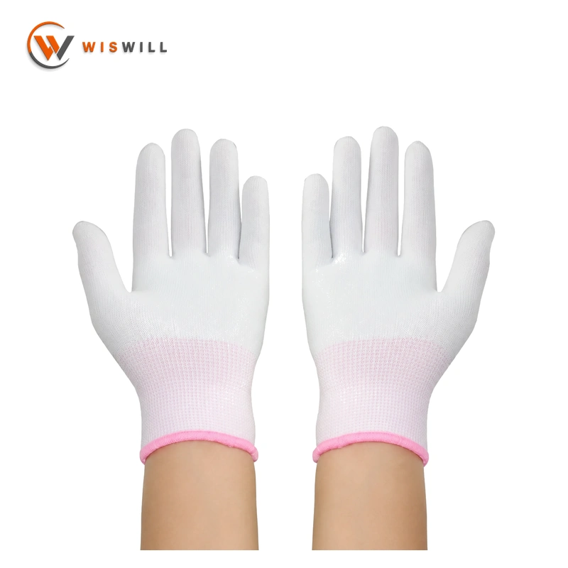 13 gauge white PU coated gloves