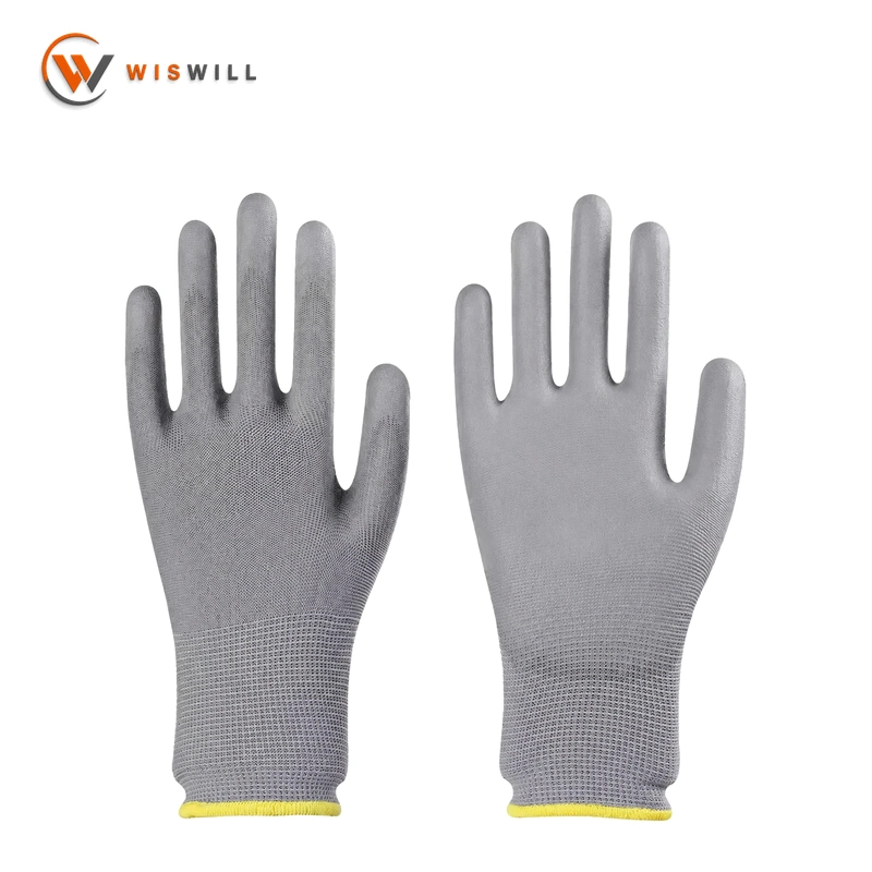 13 gauge grey PU coated gloves