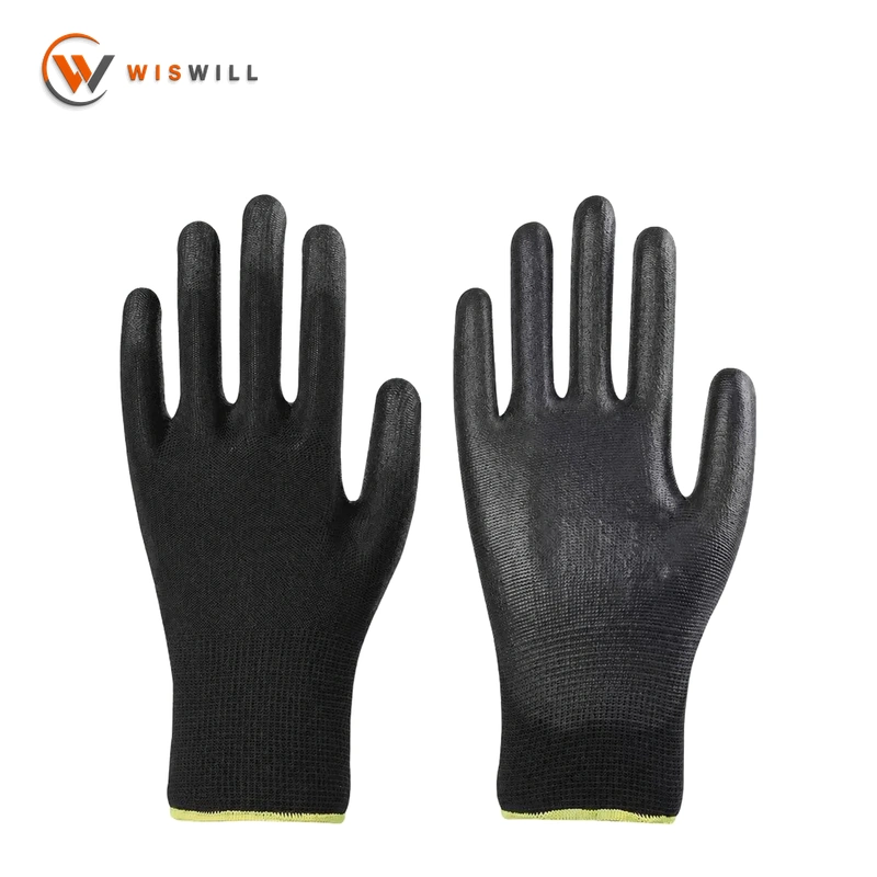 13 gauge black PU coated gloves