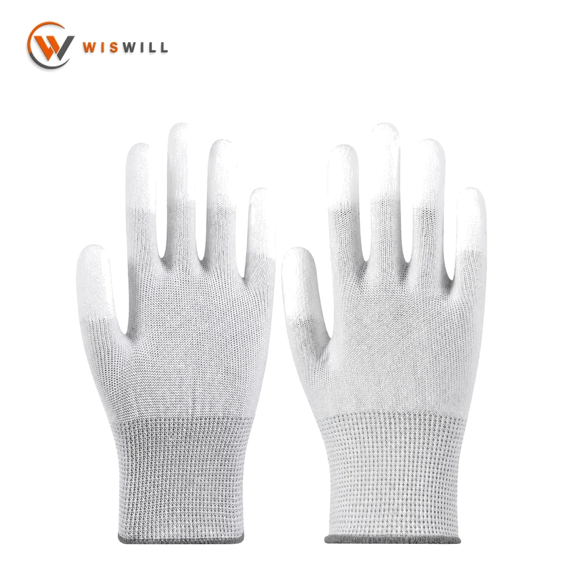13 gauge White PU coated finger gloves