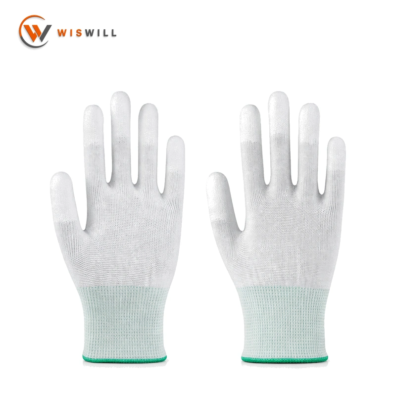 13 gauge White PU coated finger gloves