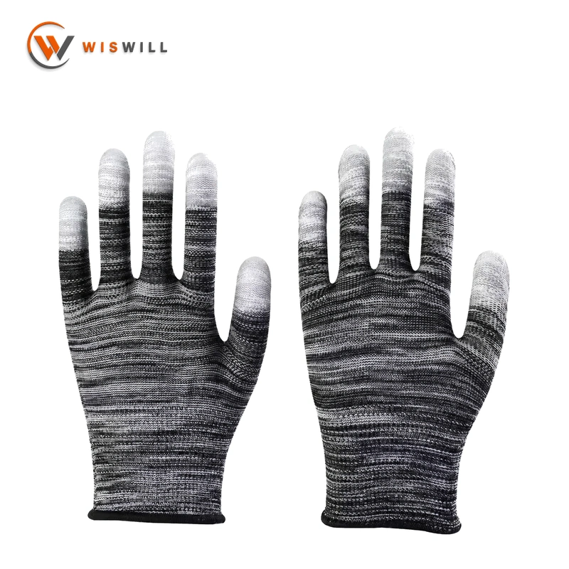 13 gauge black PU coated finger gloves