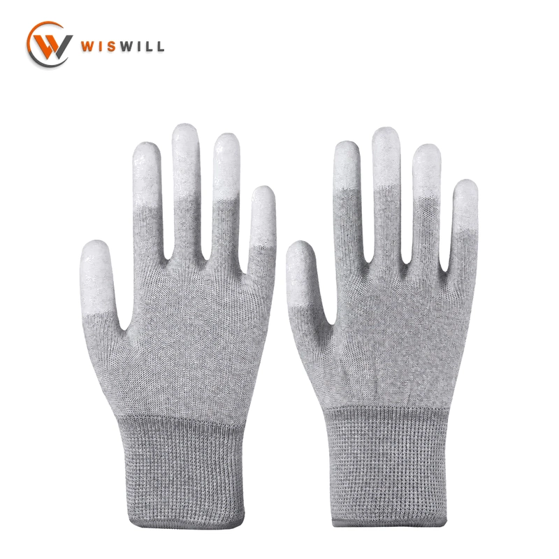 13 gauge Carbon fiber gray PU-coated finger gloves