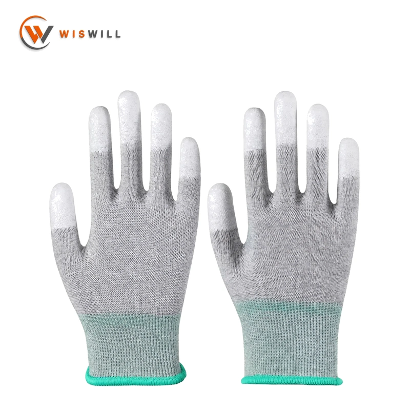 13 gauge Carbon fiber gray PU-coated finger gloves