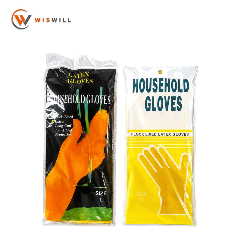 Yellow/orange latex dipped flocking gloves