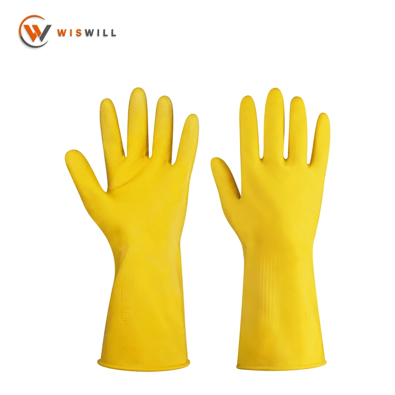 Yellow/orange latex dipped flocking gloves