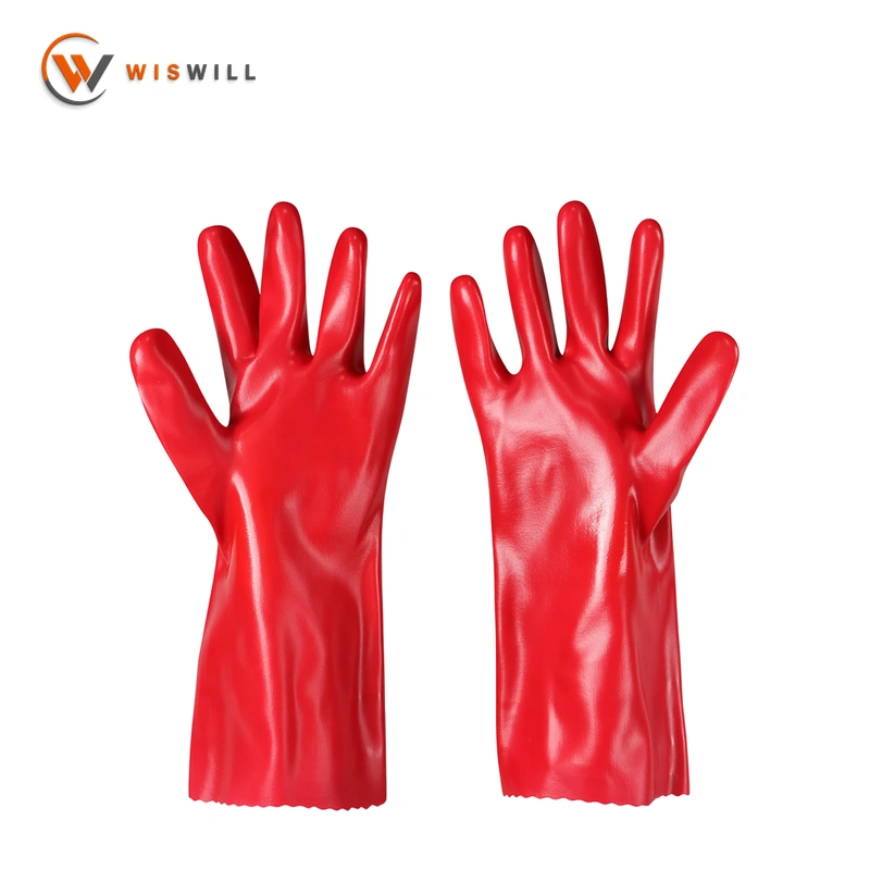 Red PVC gloves, 30CM