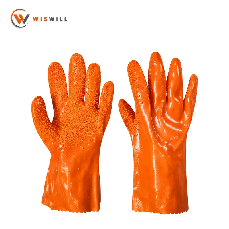 Orange anti-slip PVC gloves, 27CM