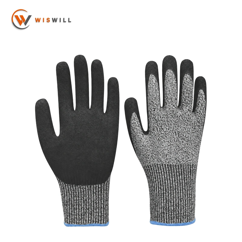 13 G grey HPPE black latex coated sanding gloves