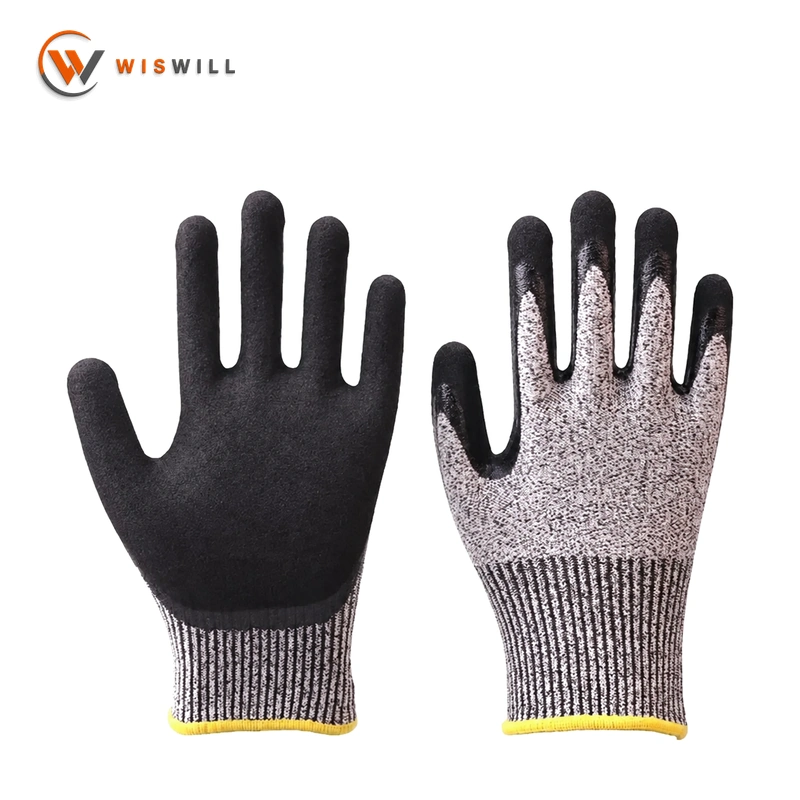 13 G grey HPPE black latex coated sanding gloves