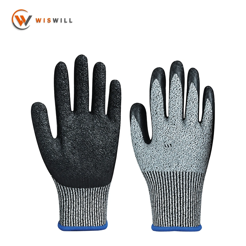 13 G grey HPPE black latex coated gloves