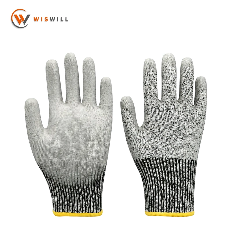 13 G grey HPPE black PU coated gloves