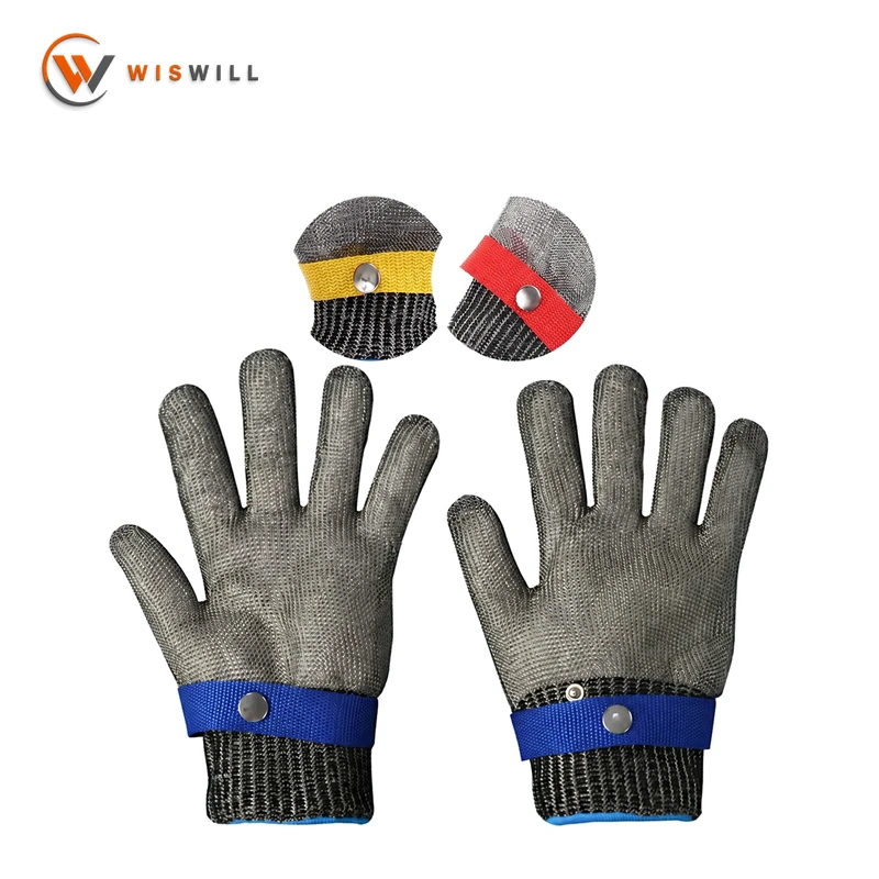 Steel wire anti-cut five-finger gloves, made of stainless steel, with 9-level anti-blade-cut and anti-stab protection, suitable for kitchen chopping and cutting. 5-level anti-cut gloves.