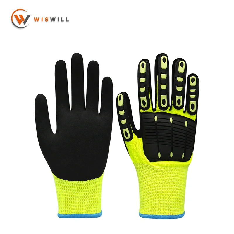 13 G Green HPPE black latex coated sanding TPR gloves