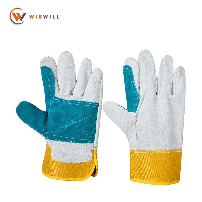 Cowhide blue spliced welding gloves