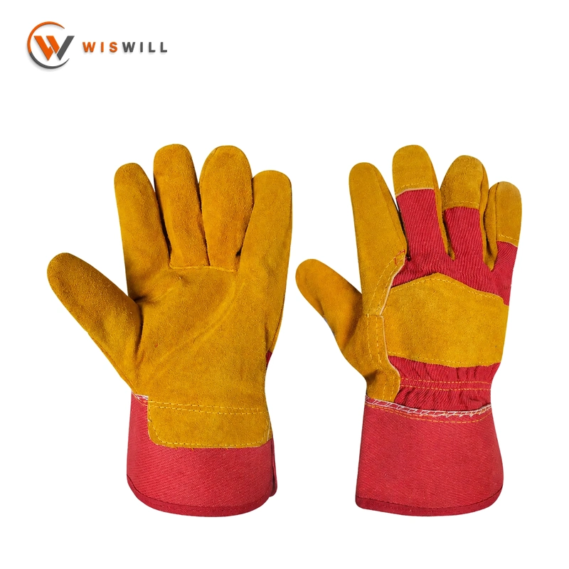 Cowhide red-yellow spliced welding gloves