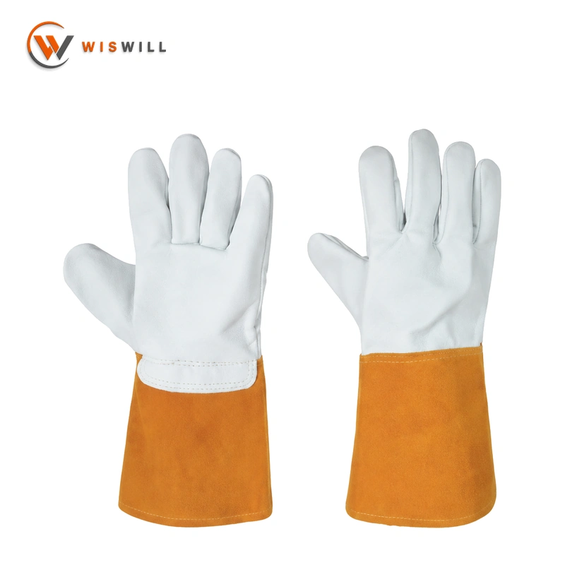 13 inch white sheepskin and yellow cowhide splicing gloves