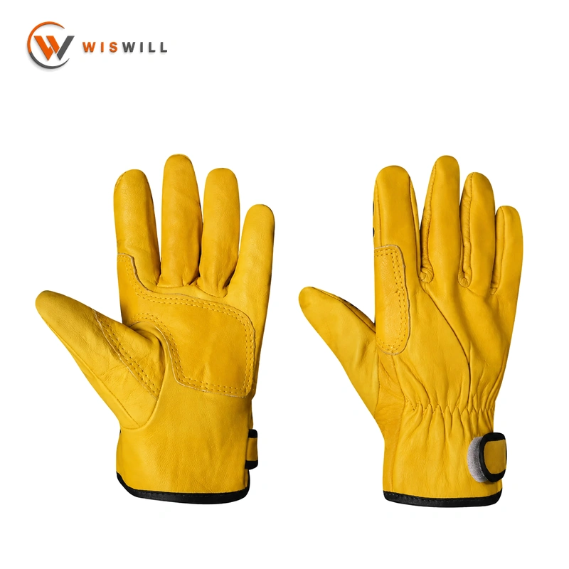 Yellow sheepskin motorcycle gloves
