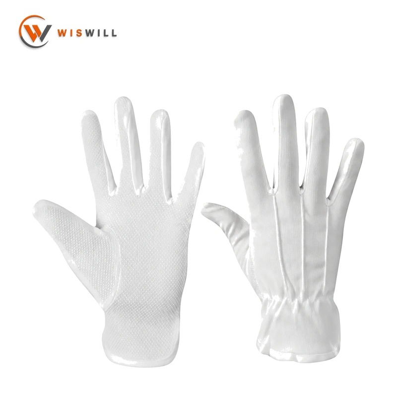 28 Gauge White Cotton Ceremonial Gloves with Three Ribs and PVC Dots