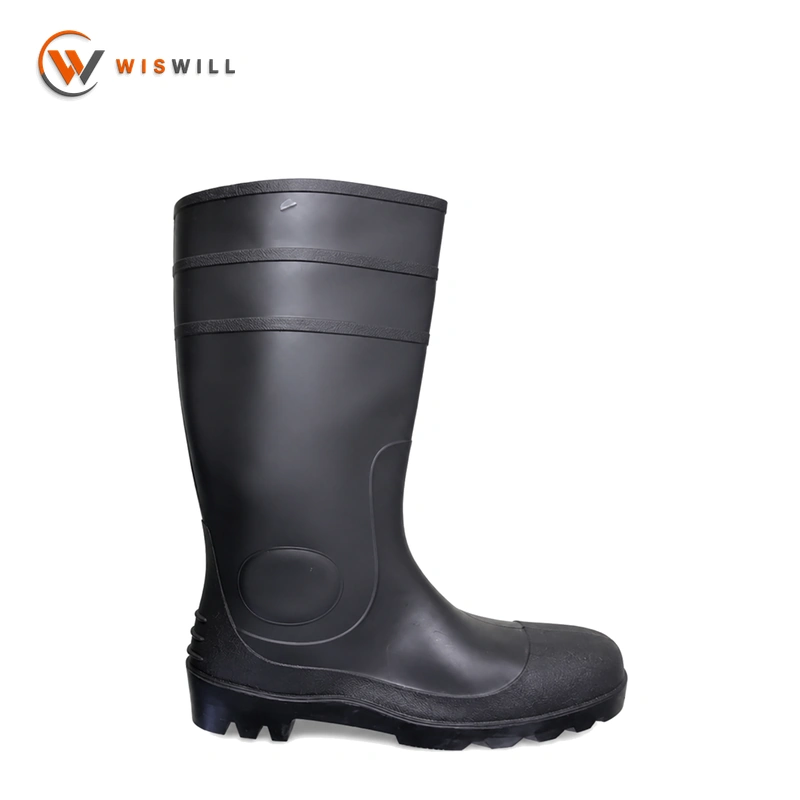 Matte Black Upper with Black Sole Steel Toe Rain Boots