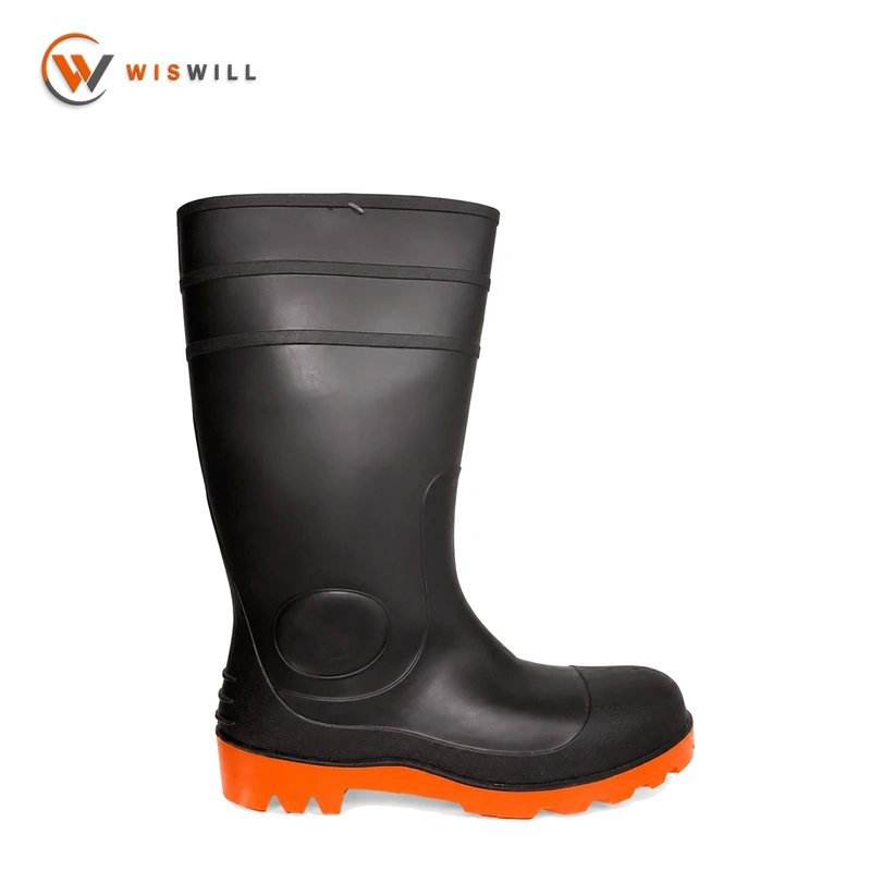 Black Upper with Orange Sole Steel Toe Rain Boots