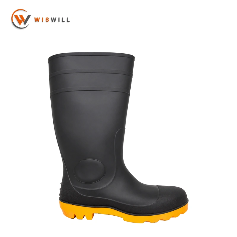 Matte Black Upper with Yellow Sole Steel Toe Rain Boots